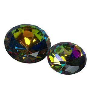 Vintage Aurora Borealis Glass Diamond Paperweight 2-Piece Set